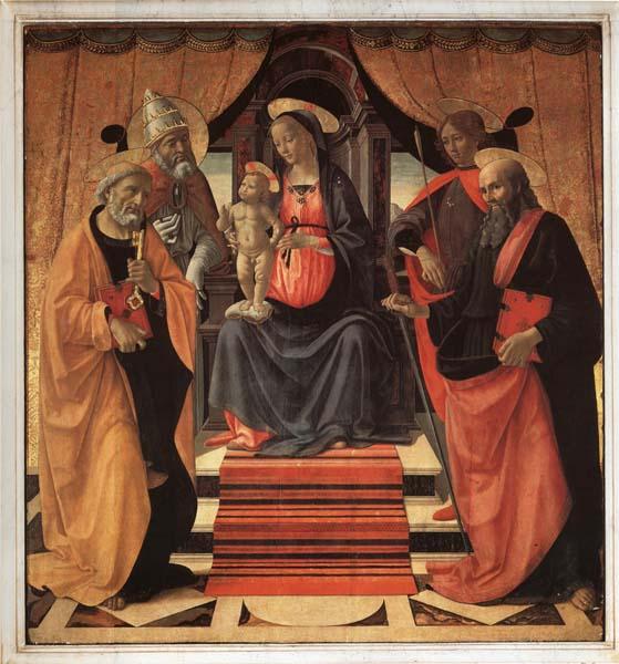 Domenicho Ghirlandaio Thronende Madonna mit den Heiligen Petrus,Clemens,Sebastian und Paulus Sweden oil painting art